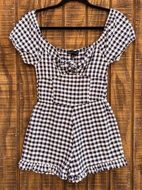 Derek Heart Gingham Dark Navy Blue & White Romper